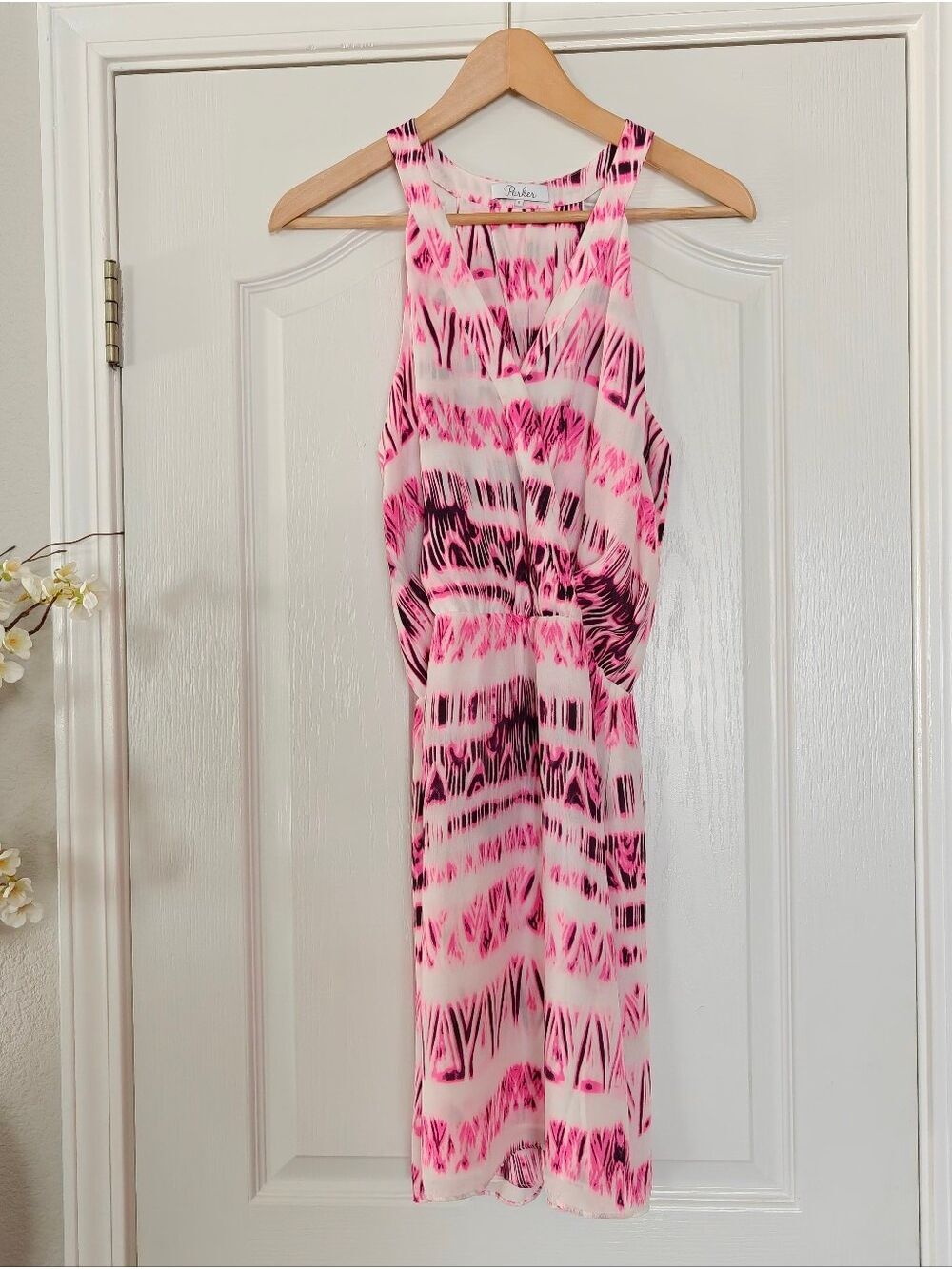 Parker Pink Cosmos Kita Dress Sleeveless Size S Stretch Waist V neck